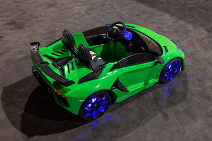 Licensed Green Lamborghini Ride-On – Electric Car with Scissor Doors, Leather Seats & Parental Control - kidscars.ie