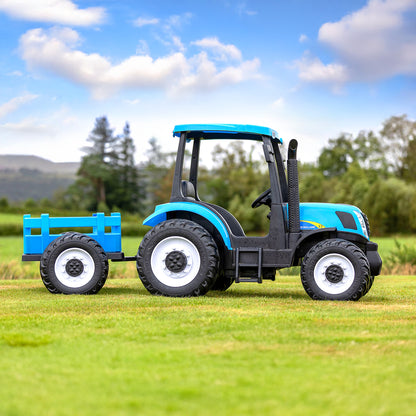 New Holland Blue 24V Electric Blue Tractor WITH Trailer Included | 2-8 Years - kidscars.ie - [Kids Electric Cars]