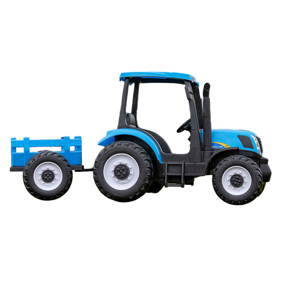 New Holland Blue 24V Electric Blue Tractor WITH Trailer Included | 2-8 Years - kidscars.ie - [Kids Electric Cars]