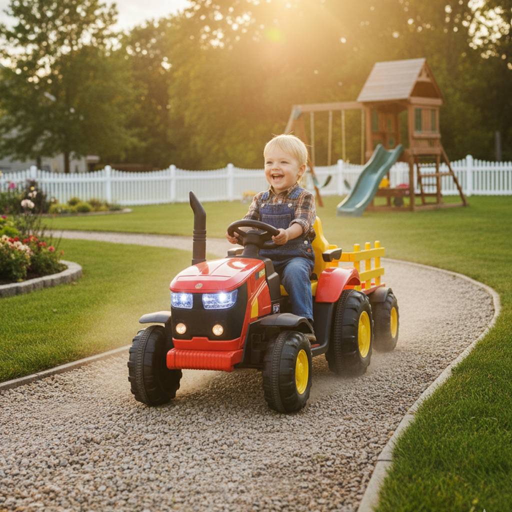 Kids Ride On Electric Tractor and Trailer in Red | 12V - kidscars.ie - [Kids Electric Cars]
