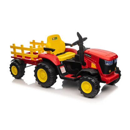 Kids Ride On Electric Tractor and Trailer in Red | 12V - kidscars.ie - [Kids Electric Cars]