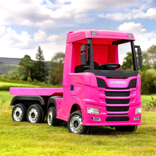 Scania Pink Ride On Truck & Trailer for Kids | 24V - kidscars.ie - [Kids Electric Cars]