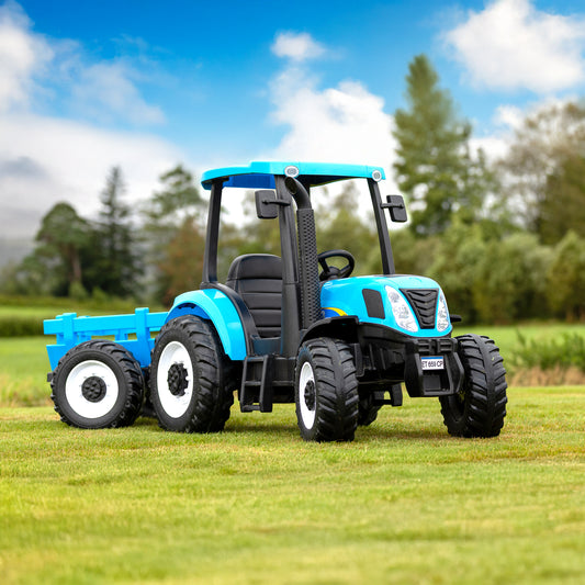 New Holland Blue 24V Electric Blue Tractor WITH Trailer Included | 2-8 Years - kidscars.ie - [Kids Electric Cars]